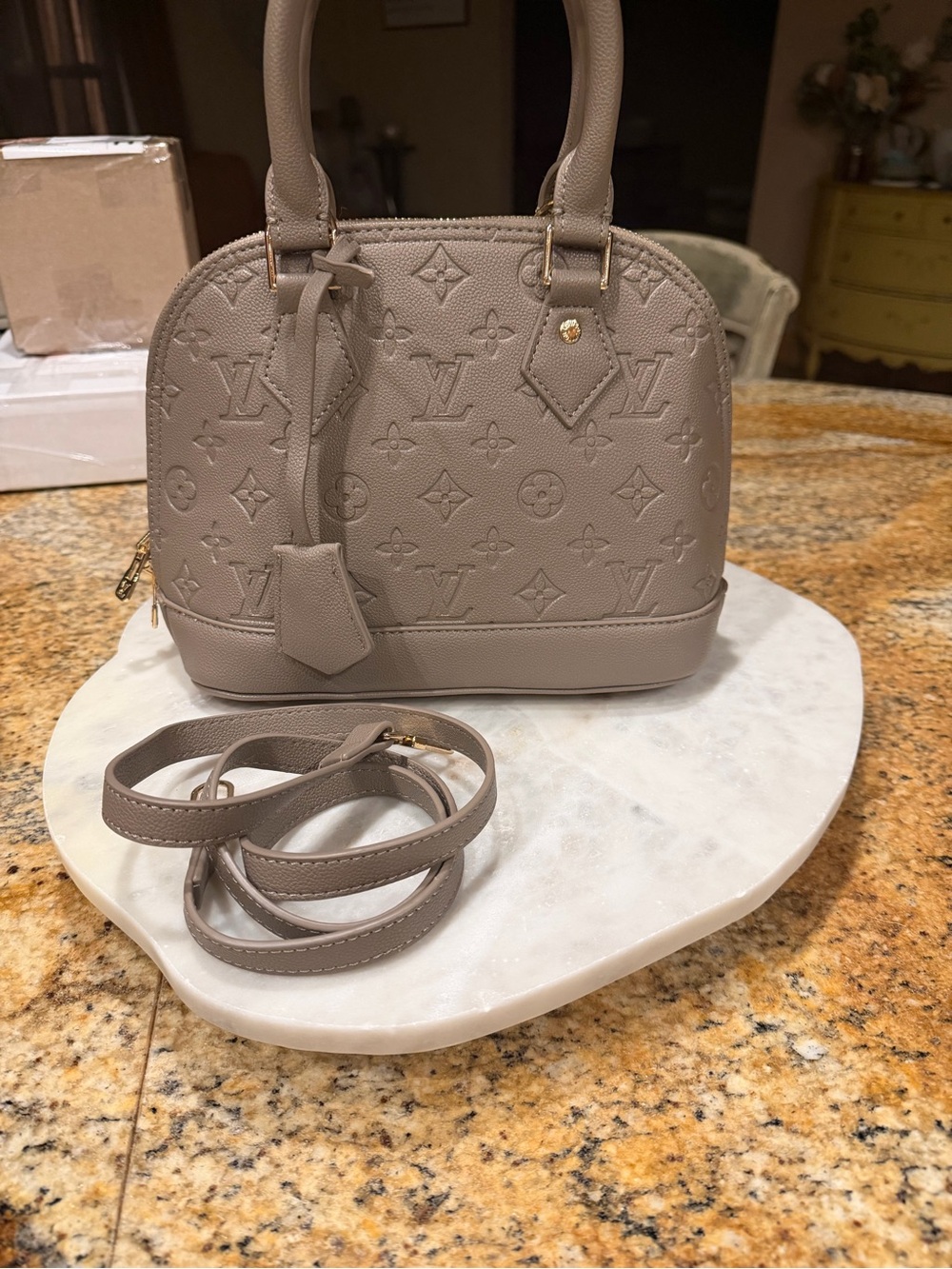Louis Vuitton Taupe Embossed Alma BB Satchel with Detachable Strap